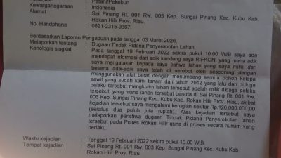 Polres Rohil Cek TKP Dugaan Penyerobotan Lahan Sawit di Sungai Pinang Kubu Babussalam‎